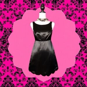 Vintage Betsey Johnson 90s Y2K Black Satin Sleeveless Scallop Mini Dress Size P